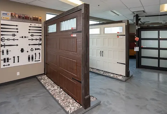 Garage doors in a showroom